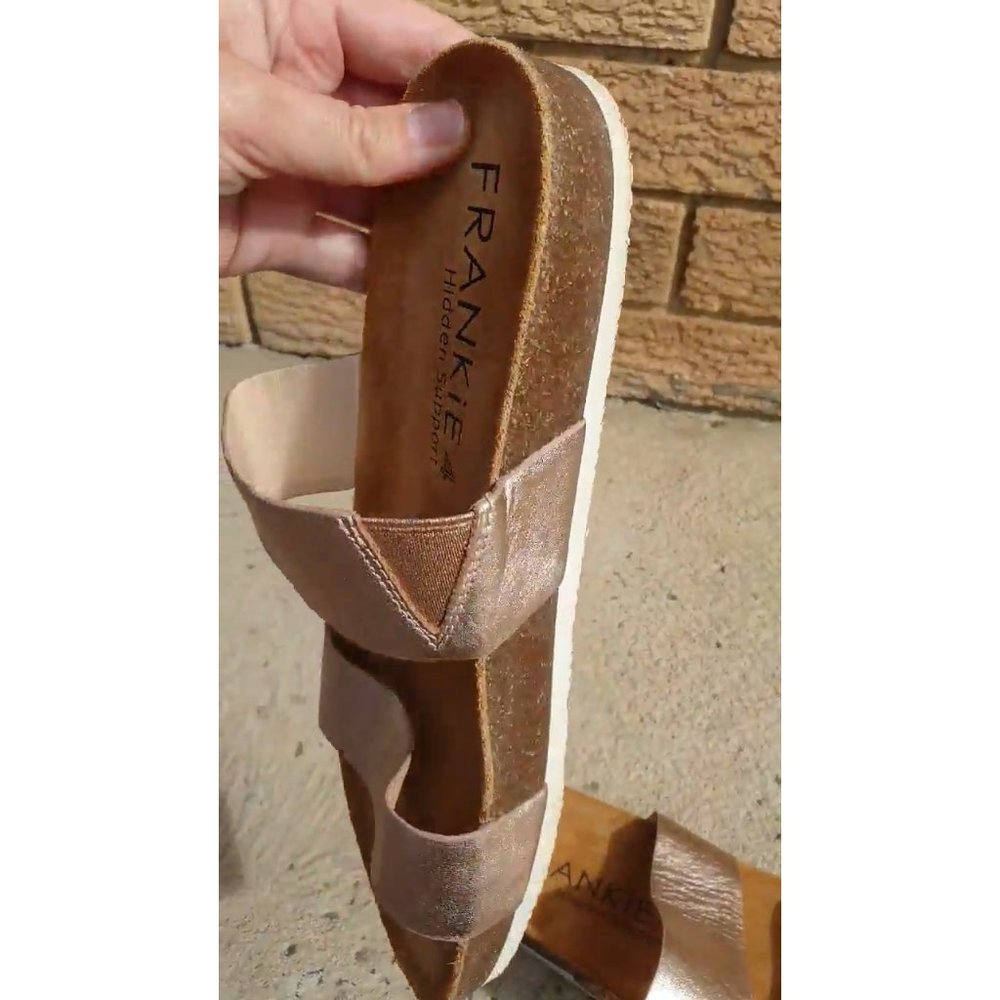 Frankie4 8 Maria Minimalist Comfy Slides Leather shiny Flats Shoes In Rose gold - Picture 2 of 13